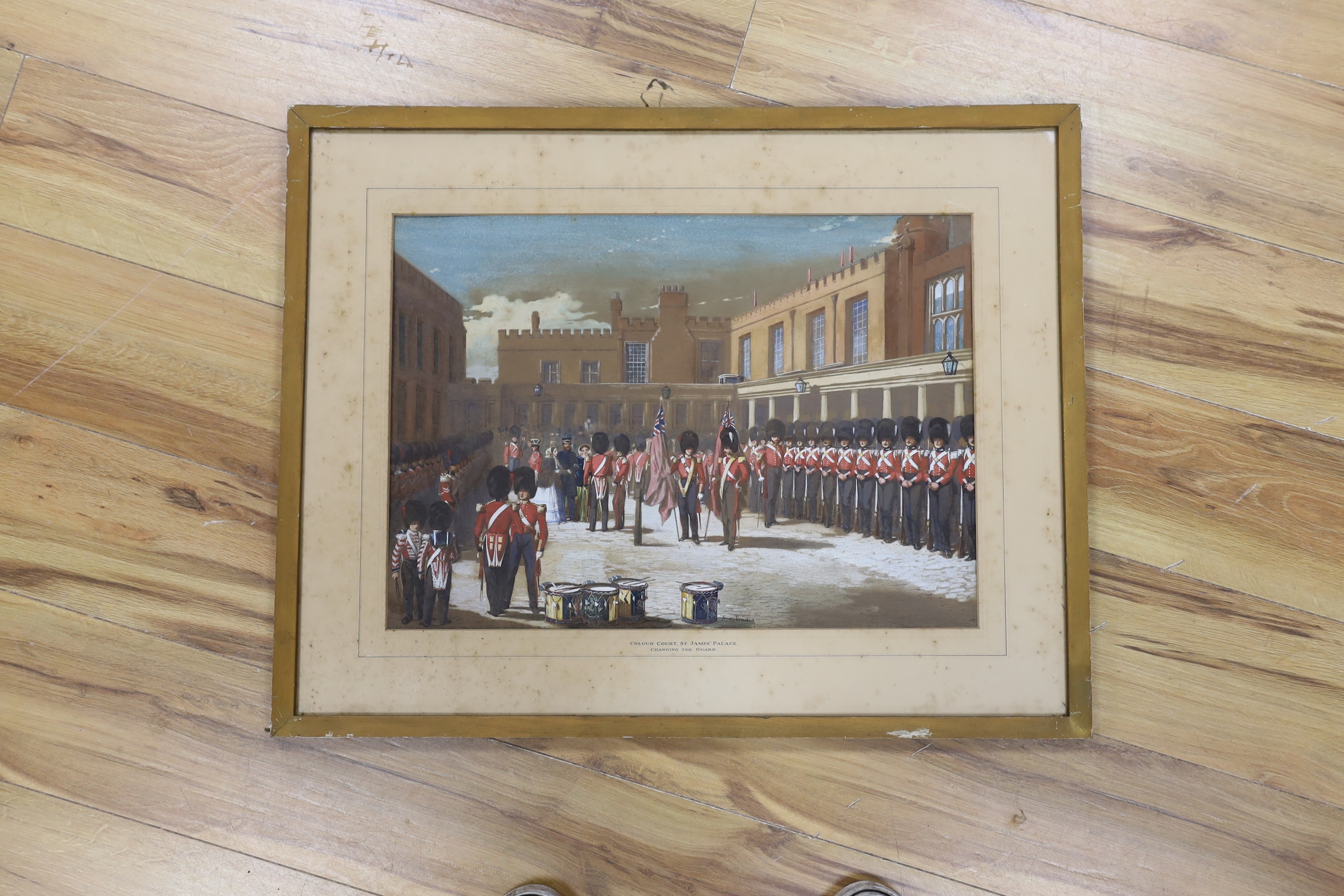 Alfred Frank de Prades (British, fl. 1844-1883), watercolour, ‘’Changing Court, St. James’ Palace, Changing the Guard’’, signed, 37 x 53cm